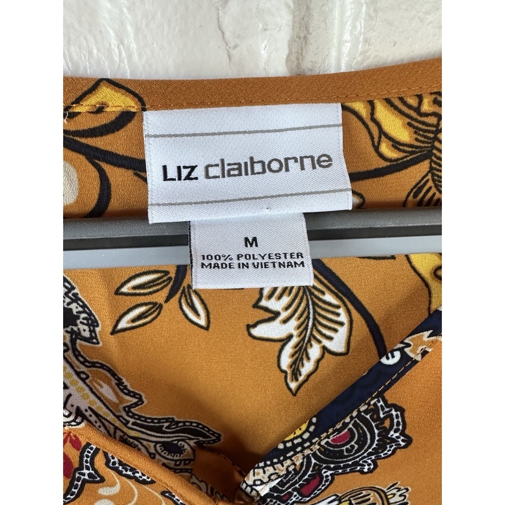Liz Claiborne Mustard Paisley‎ Boho Blouse Flowy Long Sleeve Cottagecore Top M - Picture 3 of 10